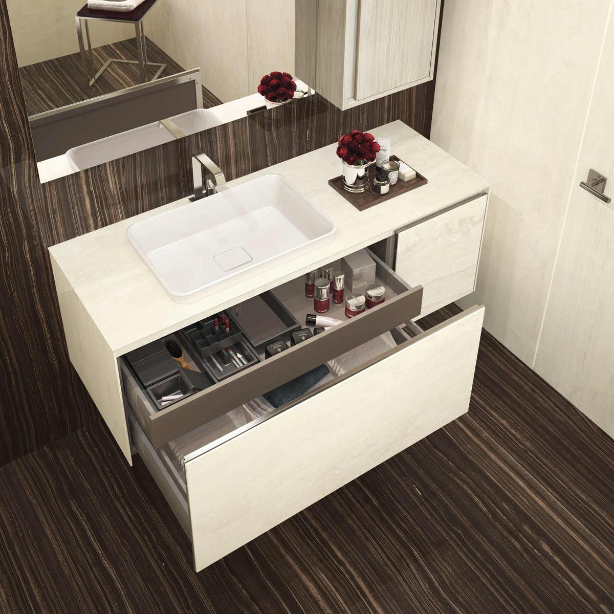 Cutout / dropin basin vanity top & storage
