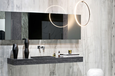 vanity top w/wall-hung storage & mirror