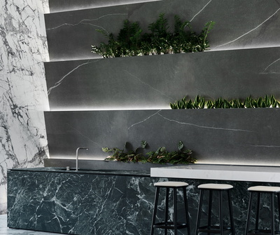 solid counter top island w/overhang