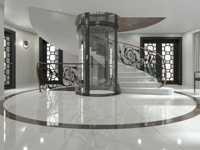 custom steps & inlaid flooring design