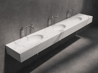 vanity top with three cut-outs
