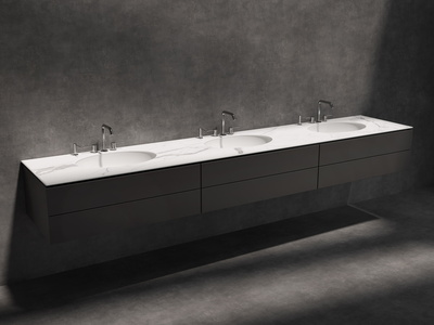vanity top with three cut-outs