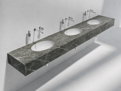 vanity top with three cut-outs