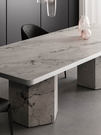 Twin Hexagon Base | Metal Edge Veneer | Michelangelo Bianco 