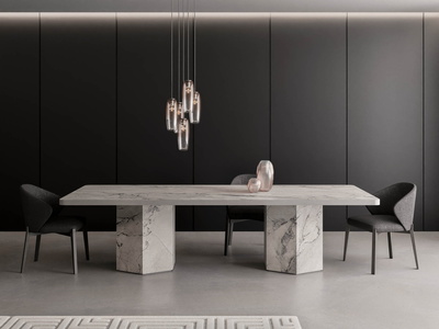 Twin Hexagon Base | Metal Edge Veneer | Michelangelo Bianco 