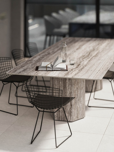 Twin Hexagon Base | 12mm | Travertine Silver