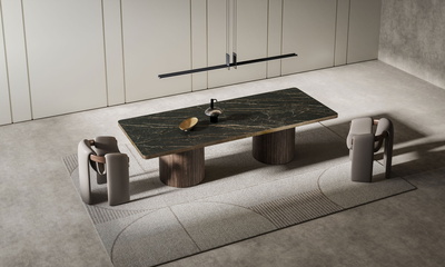 Twin Circular Base | Metal Edge Veneer | Laurent Golden