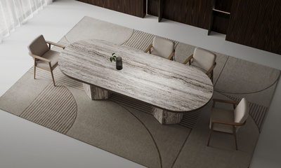 Twin Hexagon Base | Metal Edge Veneer | Travertine Silver