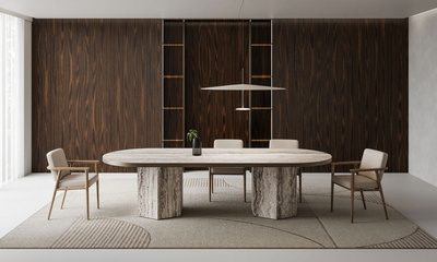 Twin Hexagon Base | Metal Edge Veneer | Travertine Silver