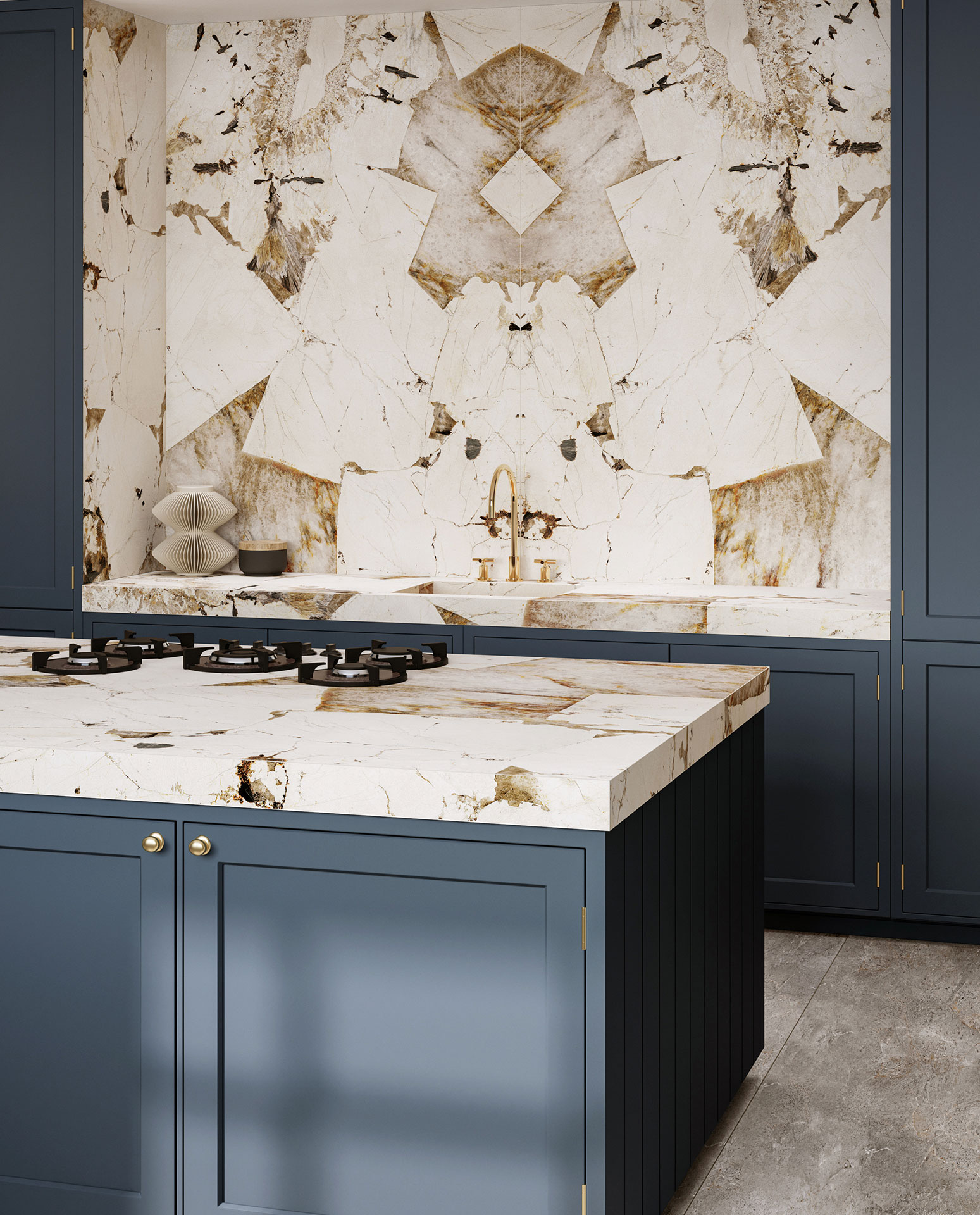 Elevate your space with the powerful impact of porcelain bookmatched