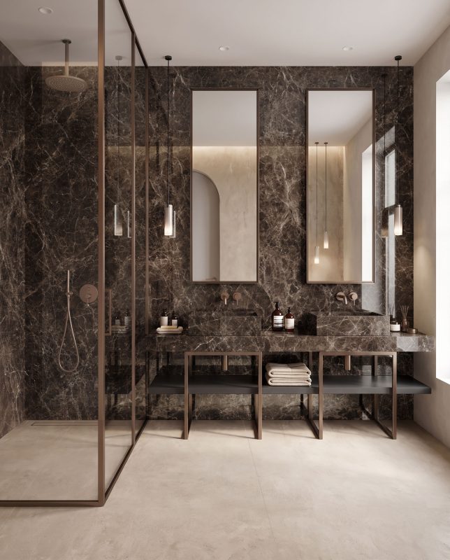 Grandi Marmi – Monarch Brown (walls) & Forma – Husk (floor) 58089 Grandi Marmi – Monarch Brown (walls) & Forma – Husk (floor) 58089
